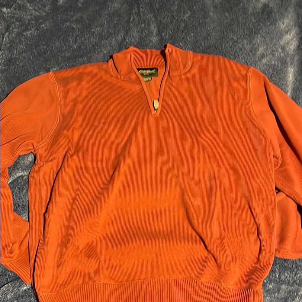 Eddie Bauer Orange Zip Up Sweater with Stand-Up Collar